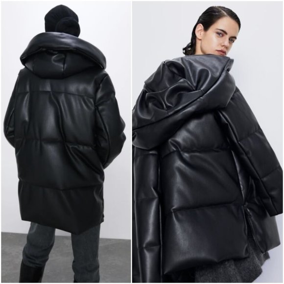 zara faux leather hooded jacket